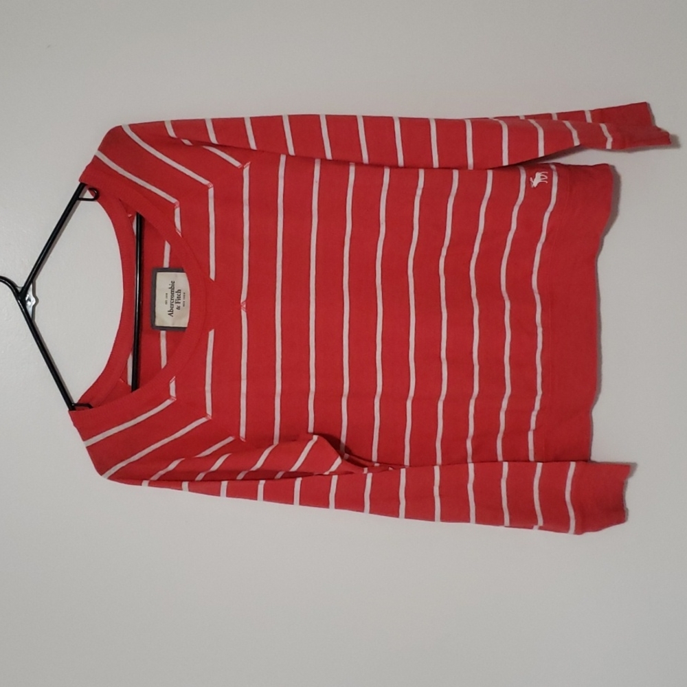 Abercrombie and Fitch size L red and white stripe long sleeve sweater